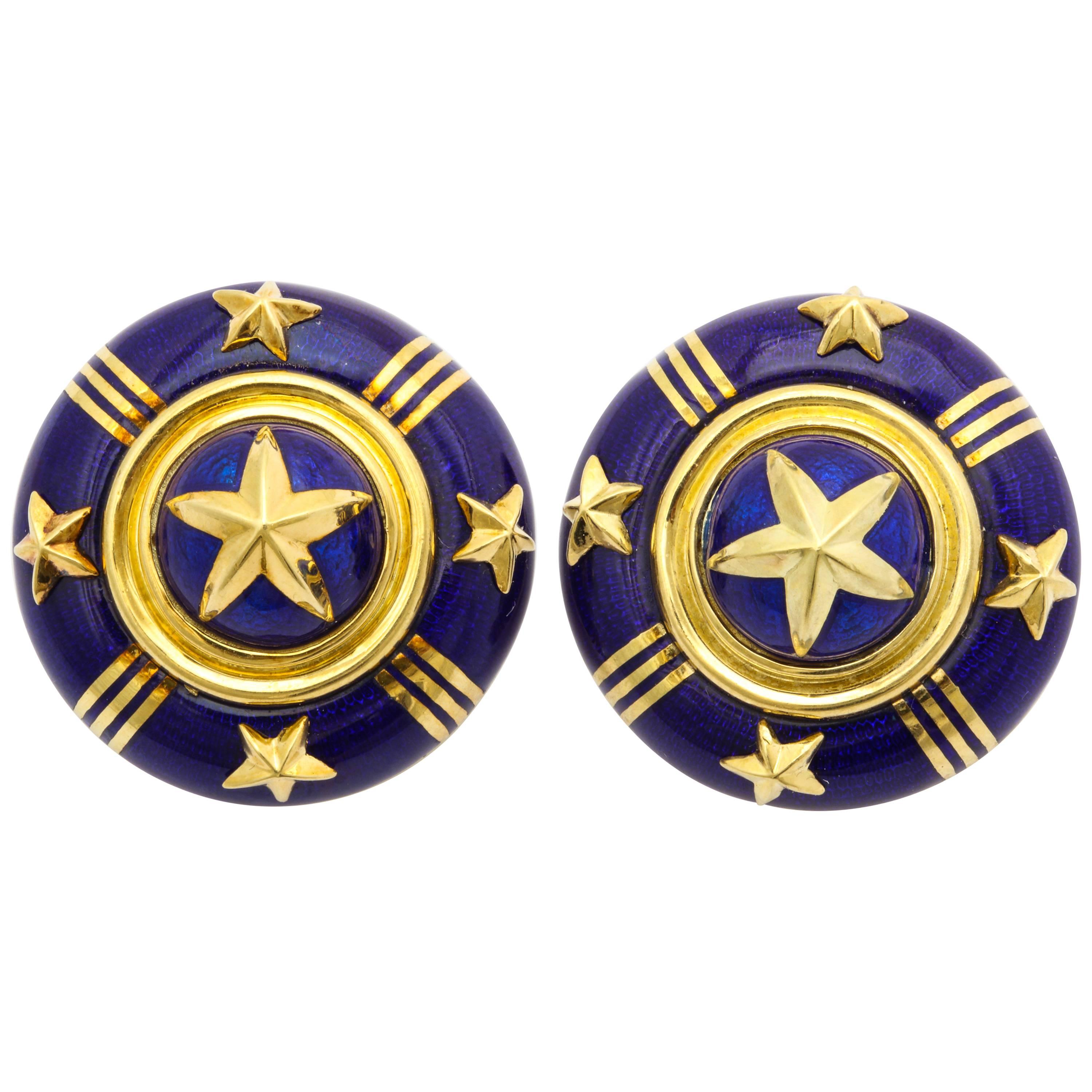 Mavito Royal Blue Enamel Gold Star Ear Clips For Sale