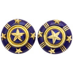 Mavito Royal Blue Enamel Gold Star Ear Clips