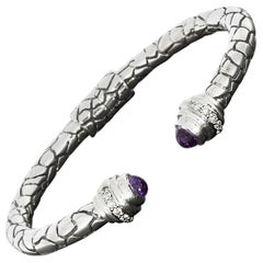 Charles Krypell Amethyst and Diamond Silver and Gold Python Cuff Bracelet