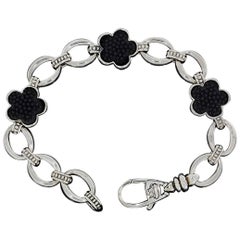 Used Lagos Black Onyx Caviar Flower Love Me Sterling Silver Link Bracelet