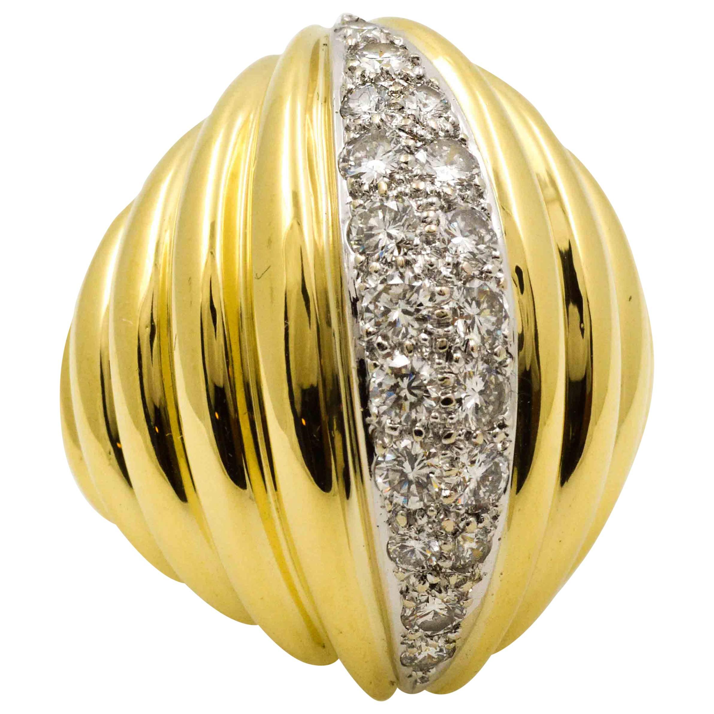 Classic Bold 18 Karat Yellow Gold Dome Diamond Ring