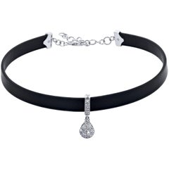 0.80 Diamond Pendant Leather Choker Necklace