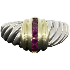 David Yurman Ruby Channel Centre Cable Dome Silver and Gold Ring