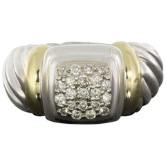 David Yurman Pave Diamond Silver and Gold Cable Ring