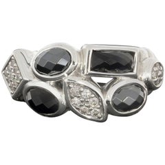 David Yurman Onyx Hematite Diamond Two-Row Silver Confetti Ring