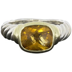 David Yurman Cushion Citrine Noblesse Bezel Silver and Gold Ring