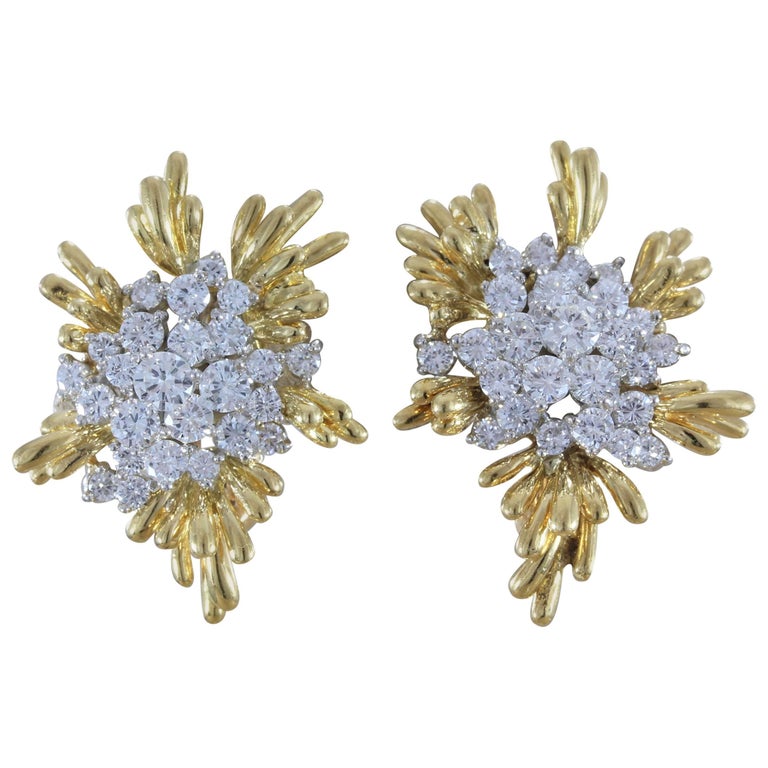 Kurt Wayne Diamond Blossom Gold Earrings For Sale at 1stdibs