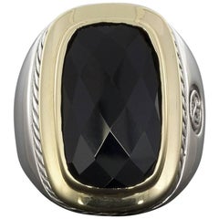 David Yurman Cushion Black Onyx Albion Cable Bezel Silver and Gold Ring