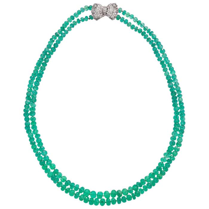 Faceted Double Strand Emerald Bead Necklace at 1stDibs