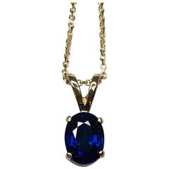 Deep Blue 1.04 Carat Sapphire Solitaire Oval Cut Gold Pendant Necklace