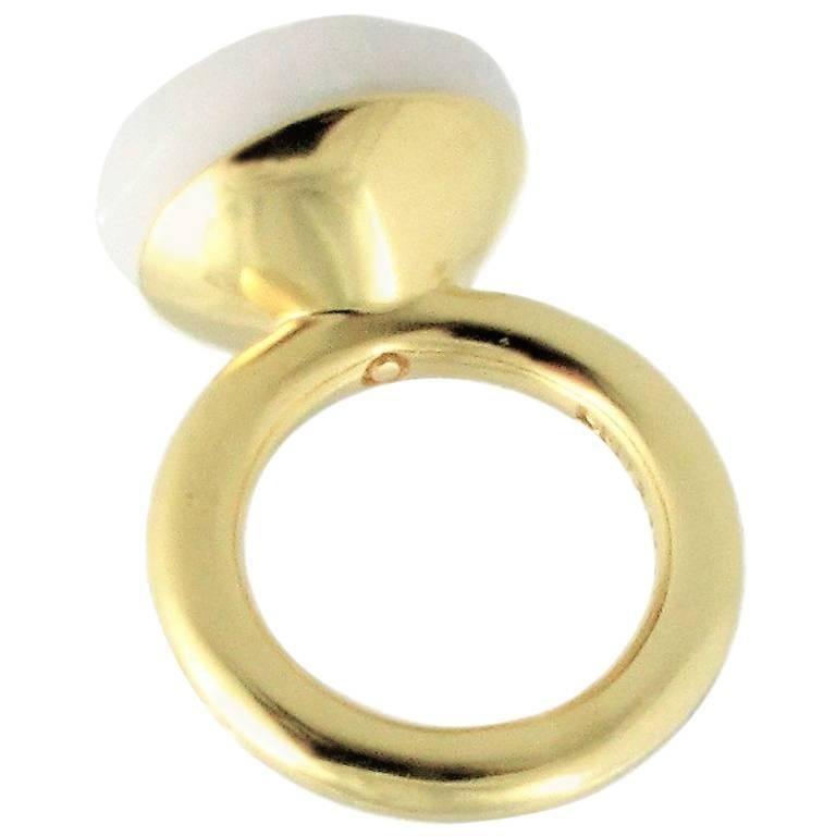 ' To a Dream Planet ' White Chalcedony Yellow Gold Plated Cocktail Ring For Sale