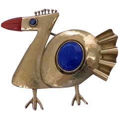 Walter Schluep 18 Karat Abstract Bird Brooch Pin, 2003