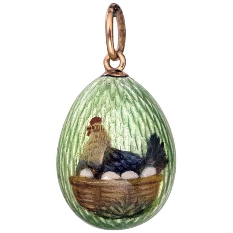 Antique Faberge Enamel Miniature Egg Pendant