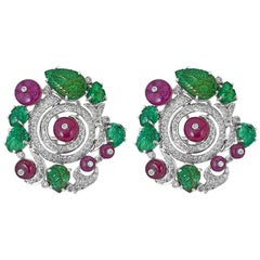 Diamond, Ruby and Emerald Earrings