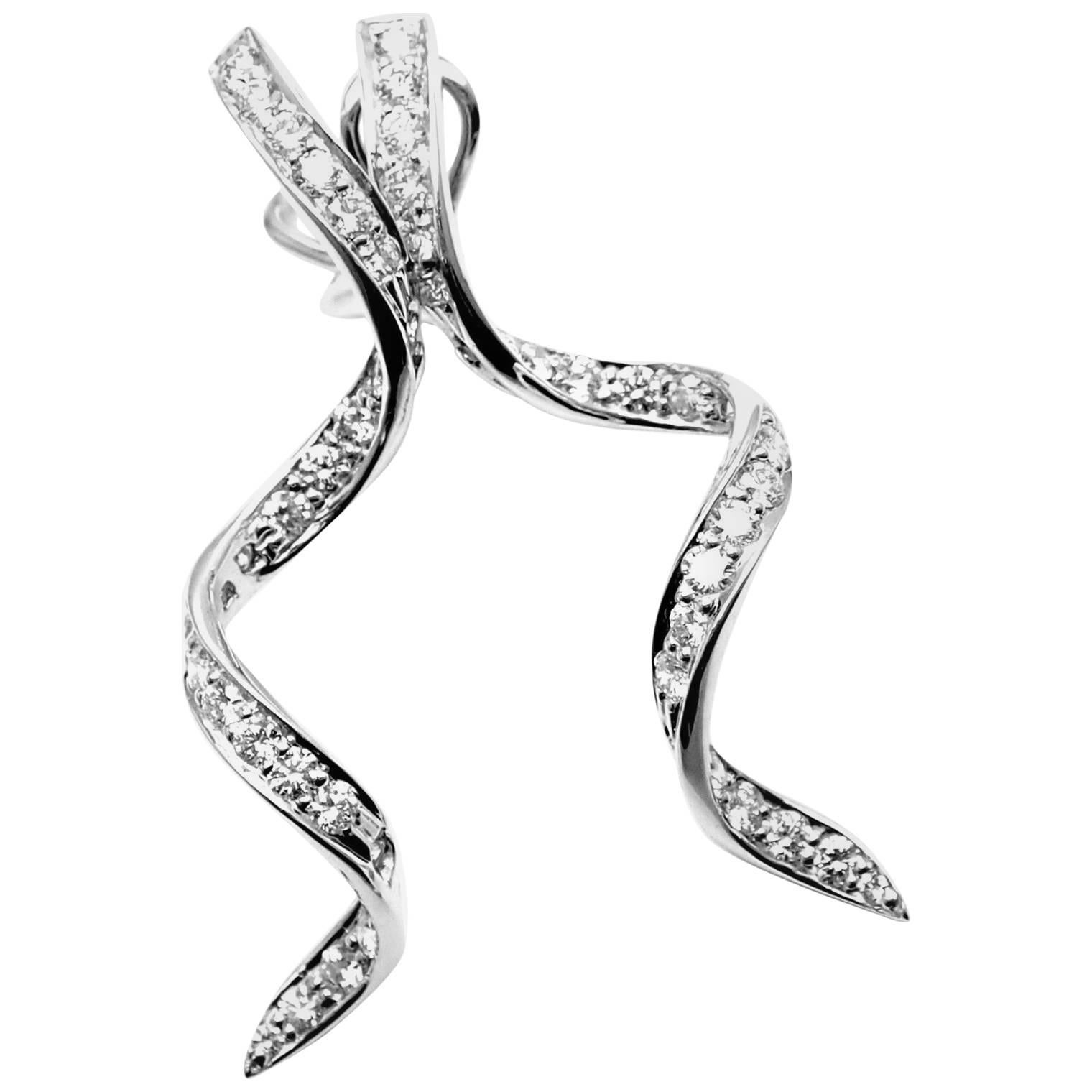 Harry Winston Diamond Long Twisted Platinum Earrings