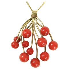 Free-Form Red Coral 14 Karat Gold Necklace Pendant
