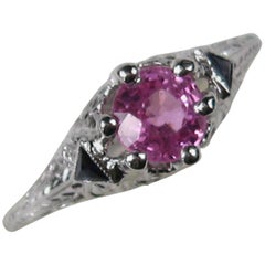 1920s Natural Pink and Natural Blue Sapphire Filigree Gold Ring