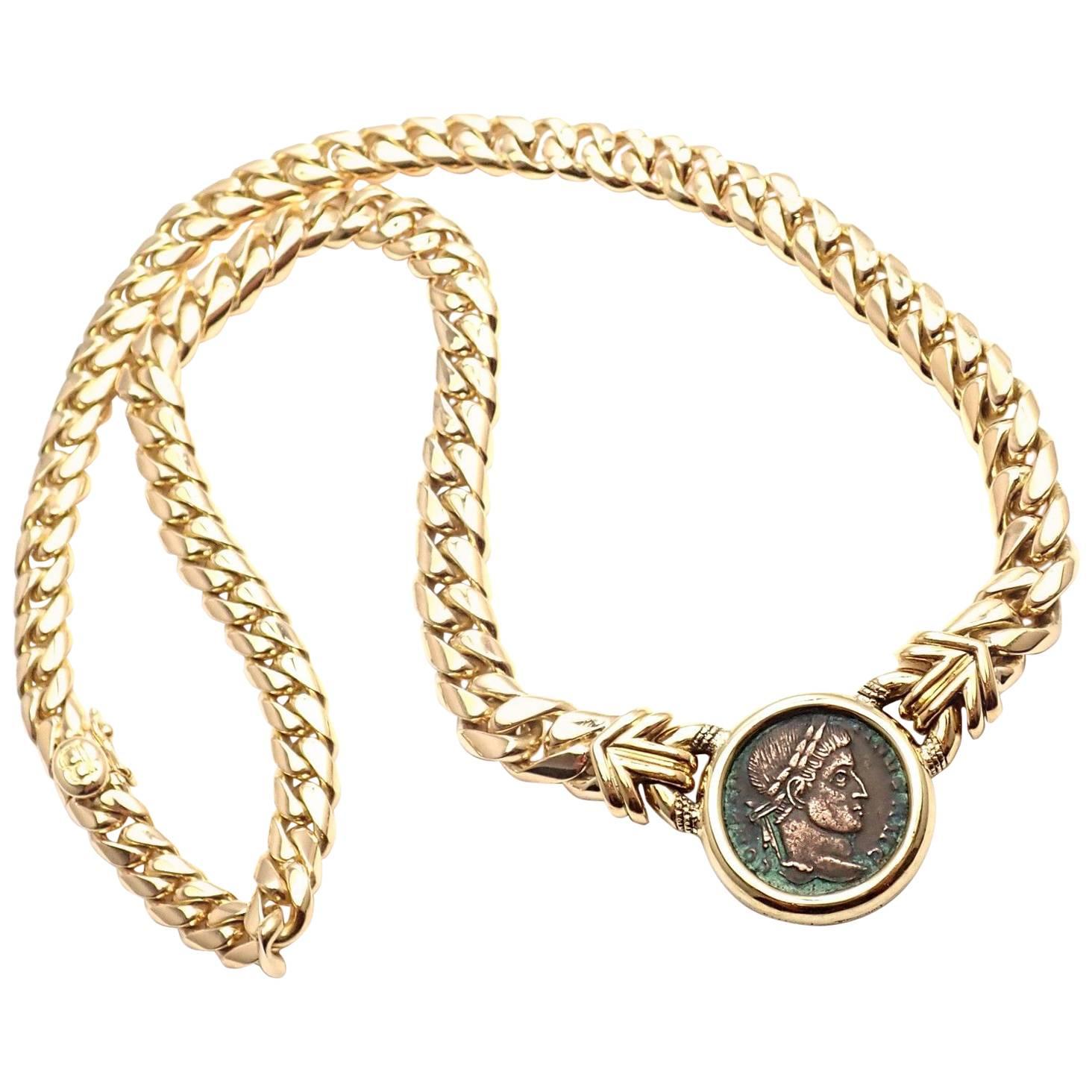 Bulgari Ancient Roman Coin Yellow Gold Link Necklace