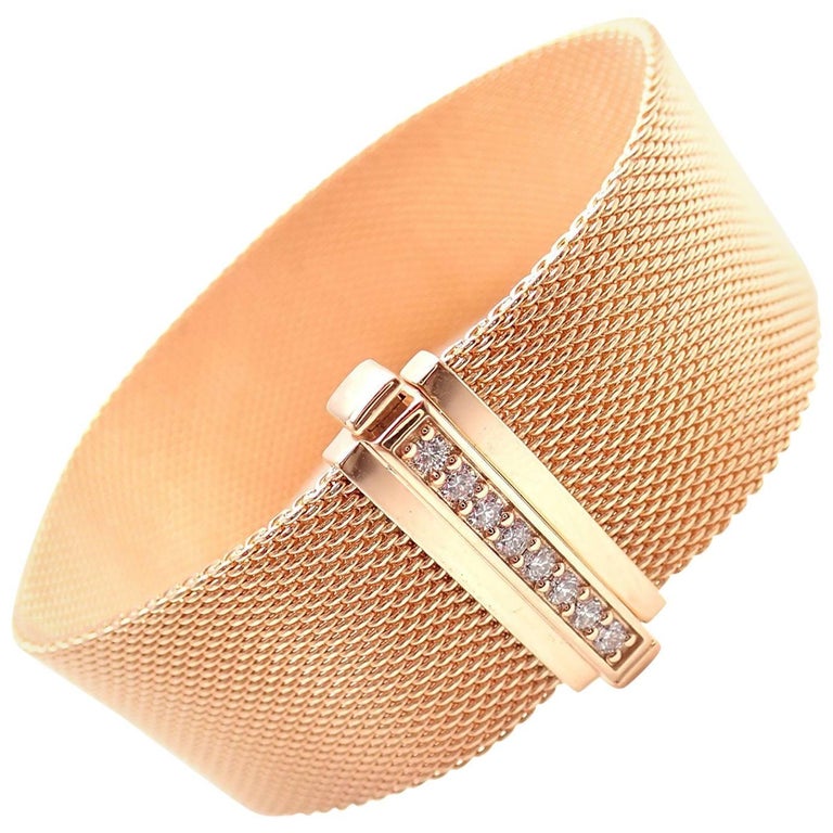 Tiffany and Co. Somerset Diamond Wide Mesh Rose Gold Bracelet at 1stDibs