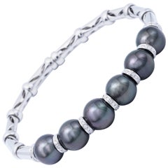 Cultured Tahitian Pearl and Diamond Accent Bangle