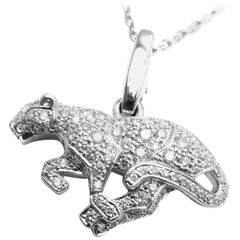 Vintage Cartier Panther Diamond White Gold Pendant Necklace