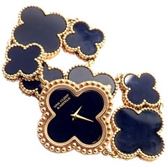 Van Cleef & Arpels Yellow Gold Black Onyx Vintage Alhambra Bracelet Watch