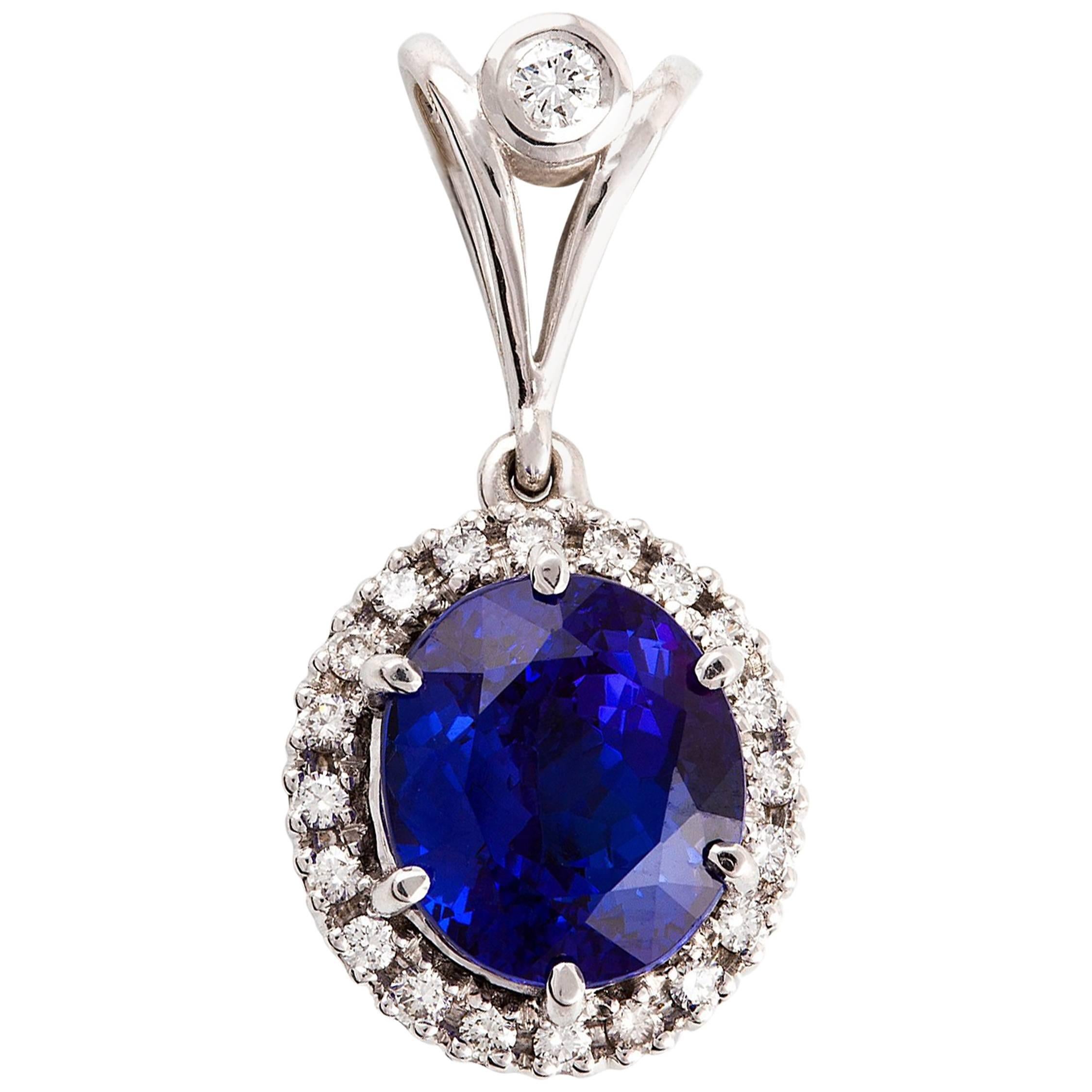 Women's 6.30 Carat Tanzanite and Diamond Necklace in 18 Carat White Gold BY Kian Design For Sale