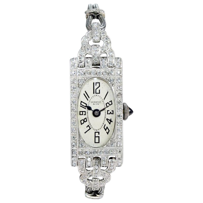 Shreve & Co. Ladies Platinum Art Deco Diamond Watch, circa 1930s For Sale
