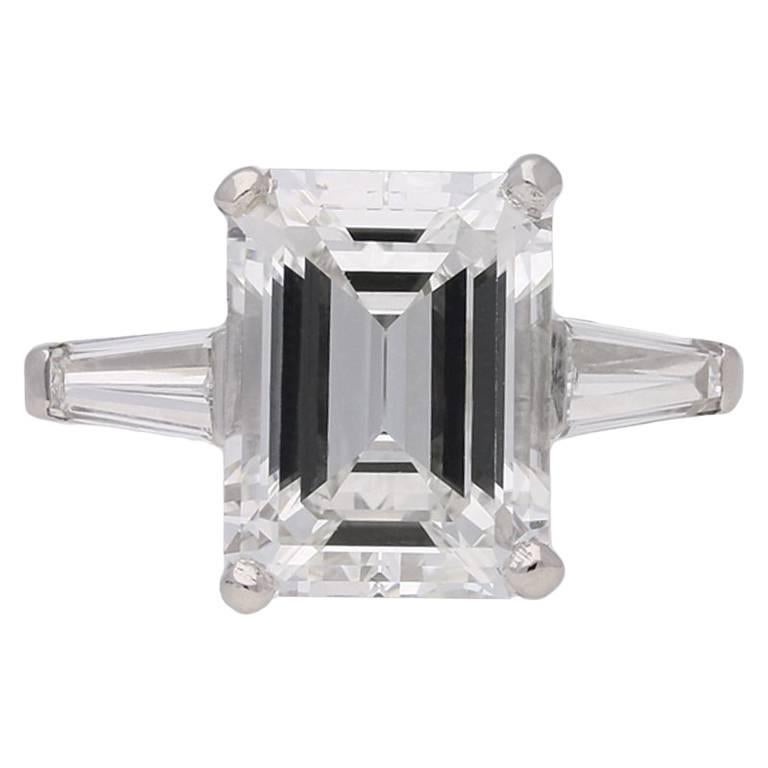 Vintage Emerald-Cut Diamond Solitaire Ring, circa 1960 For Sale