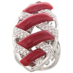 Italian Red Coral Diamond Cocktail Ring by Ciaravolo