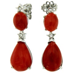 Sardinian Coral Diamond Gold Drop Earrings