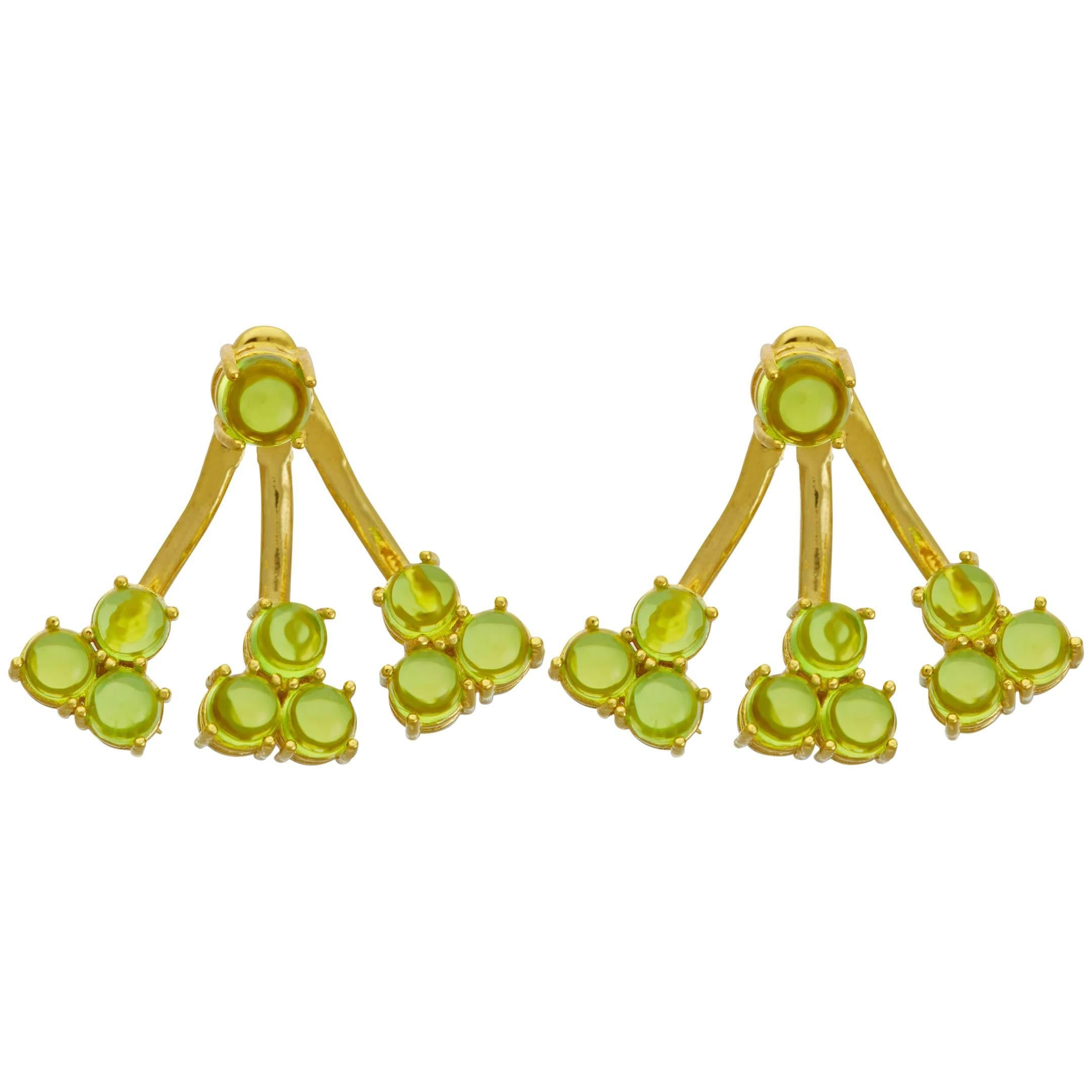 Boucles d'oreilles pendantes veste en or jaune 18 carats, vermeil et améthyste verte en vente
