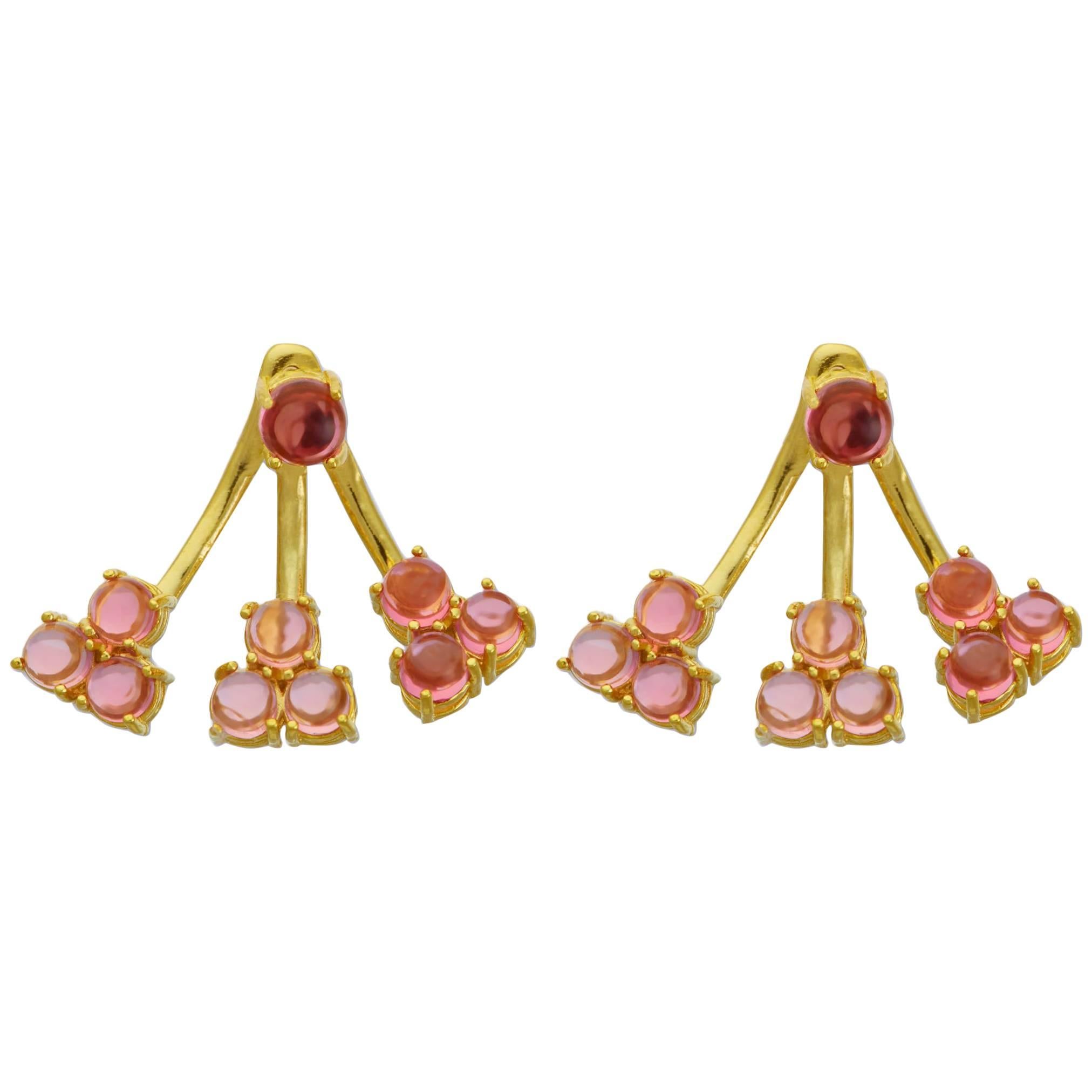 Jacket Earrings 18 Karat Yellow Gold Vermeil Pink Tourmaline Drop Earrings