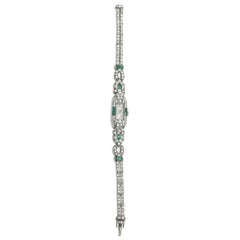 Art Deco Platinum Diamond Emerald Manual Cocktail Wristwatch