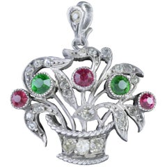 Antique Victorian French Silver Suffragette Basket Pendant, circa 1900