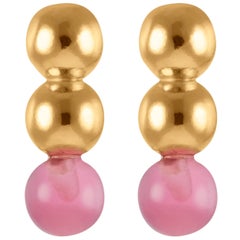 Three Ball 18 Karat Yellow Gold and Rose Gold Vermeil Stud in Pink Earrings