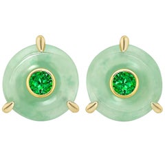 Ana De Costa Circular Green Jade Tsavorite Yellow Gold Stud Earrings