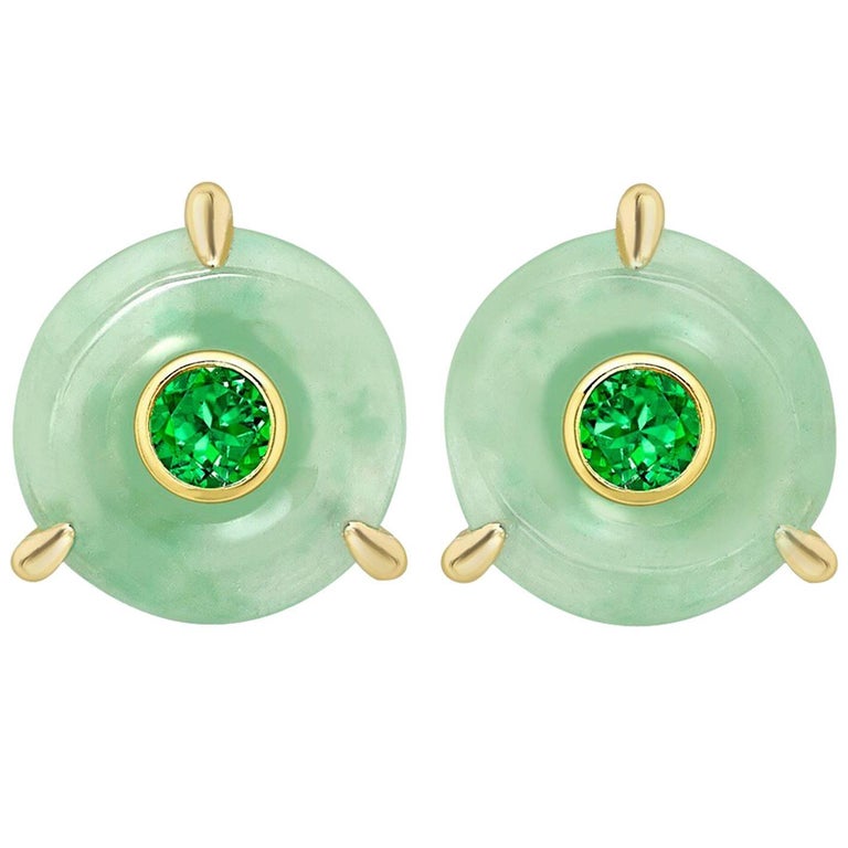 Ana De Costa Circular Green Jade Tsavorite Yellow Gold Stud Earrings Ana De Costa Circular Green Jade Tsavorite Yellow Gold Stud Earrings For