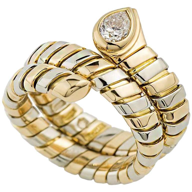 Bulgari White and Yellow Gold Diamond Tubogas Ring