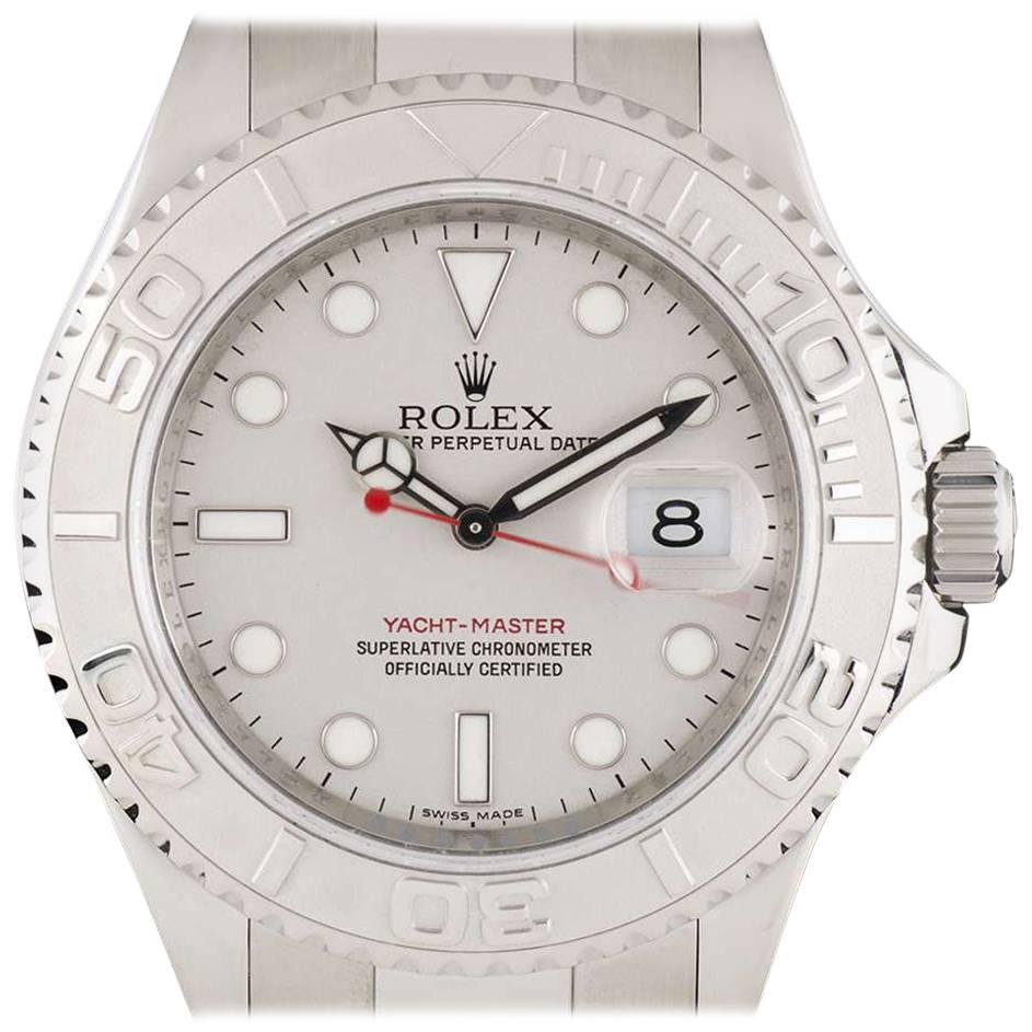 Rolex Stainless Steel Yacht-Master Platinum Dial Automatic Wristwatch