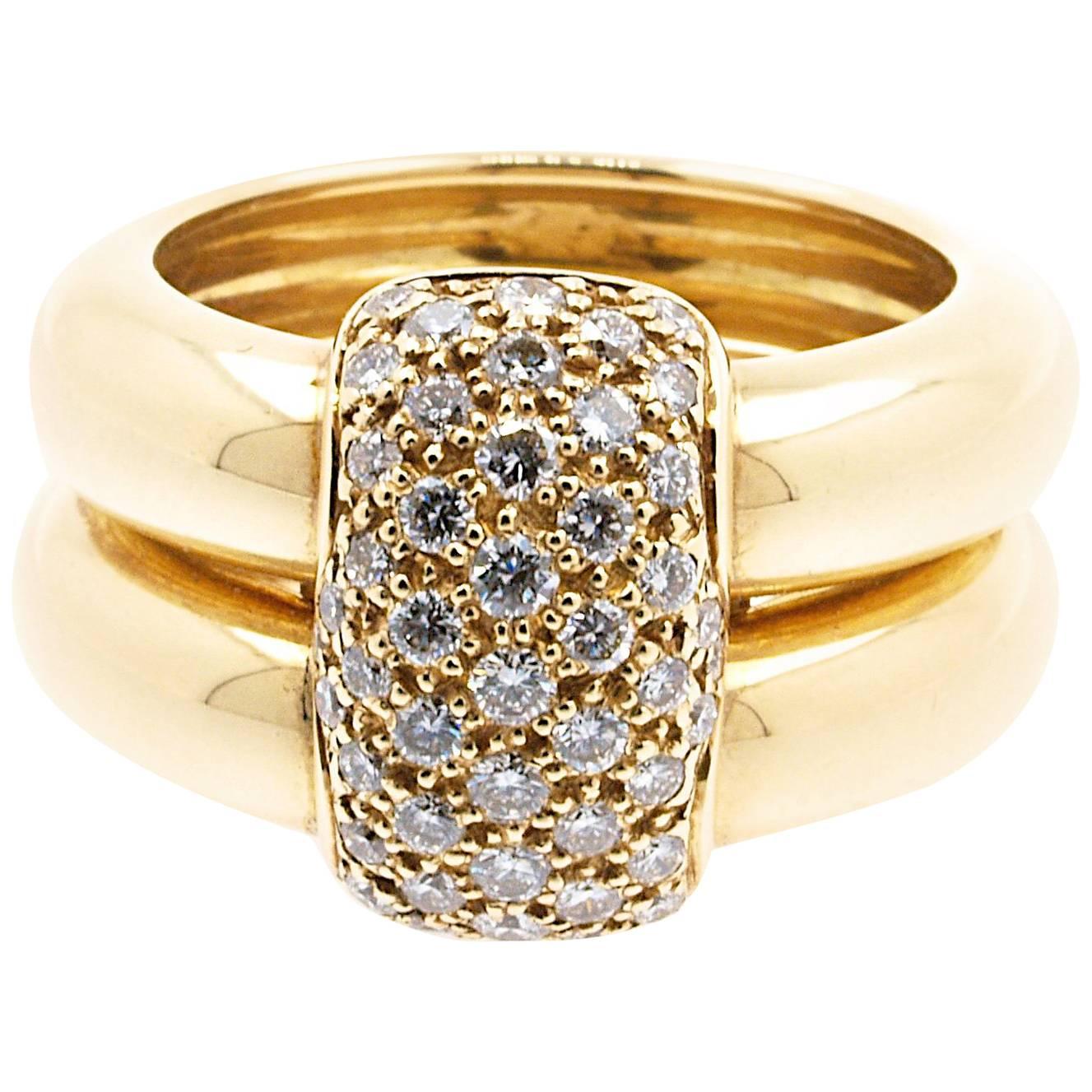 Chaumet Model "Duo", Yellow Gold Ring and Diamonds For Sale