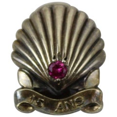 Cartier 15 Anniversary Button Pin in Silver with Small Ruby