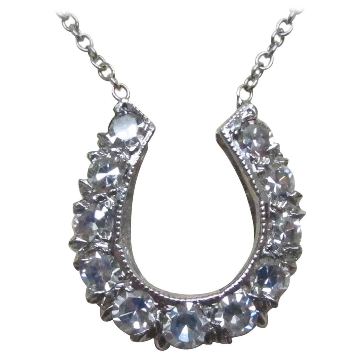 White Gold Diamond Horseshoe Necklace