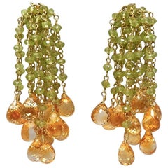 Dancing Apsara Gold, Peridot and Citrine Bead Earrings