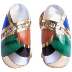 Asch Grossbardt Inlaid Stones Gold Earrings Asch Grossbardt Inlaid Stones Gold Earrings