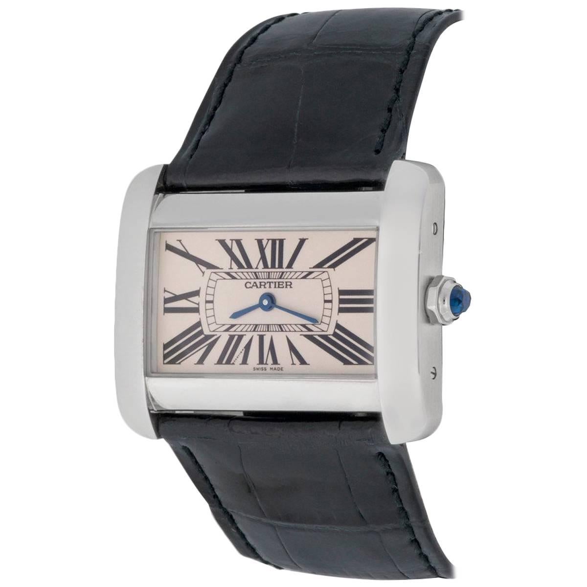 Cartier Mens Tank Divan Stainless Steel Quartz Wristwatch In Stock