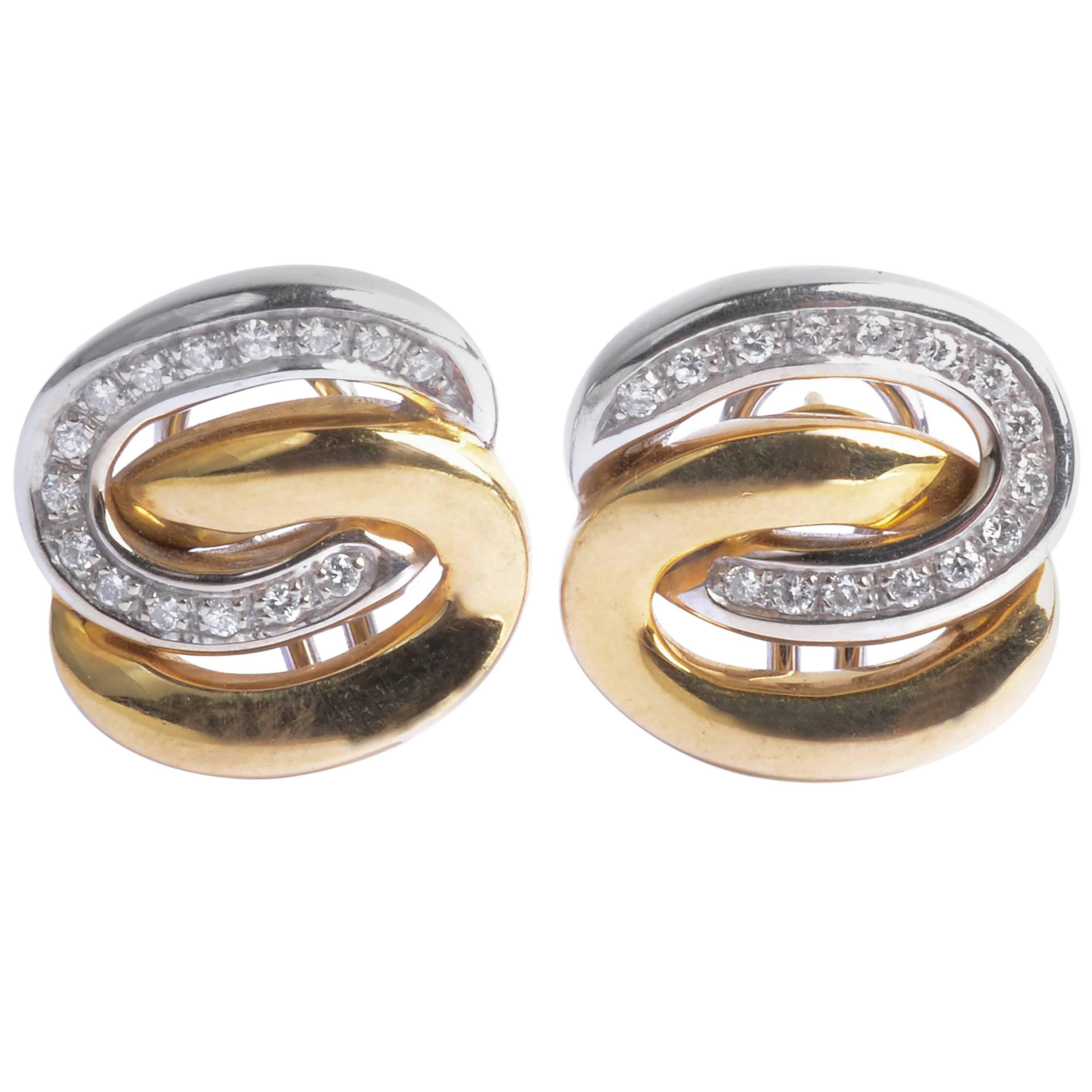 Gold and Diamond Interlocking Ovals Earrings For Sale