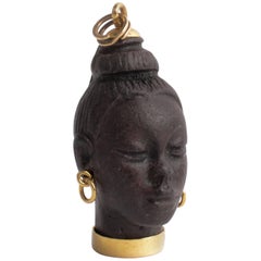 Finely Carved African Female Gold Earring Ebony Pendant