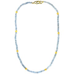 Julius Cohen Aqua and Geometric Gold Bead Necklace