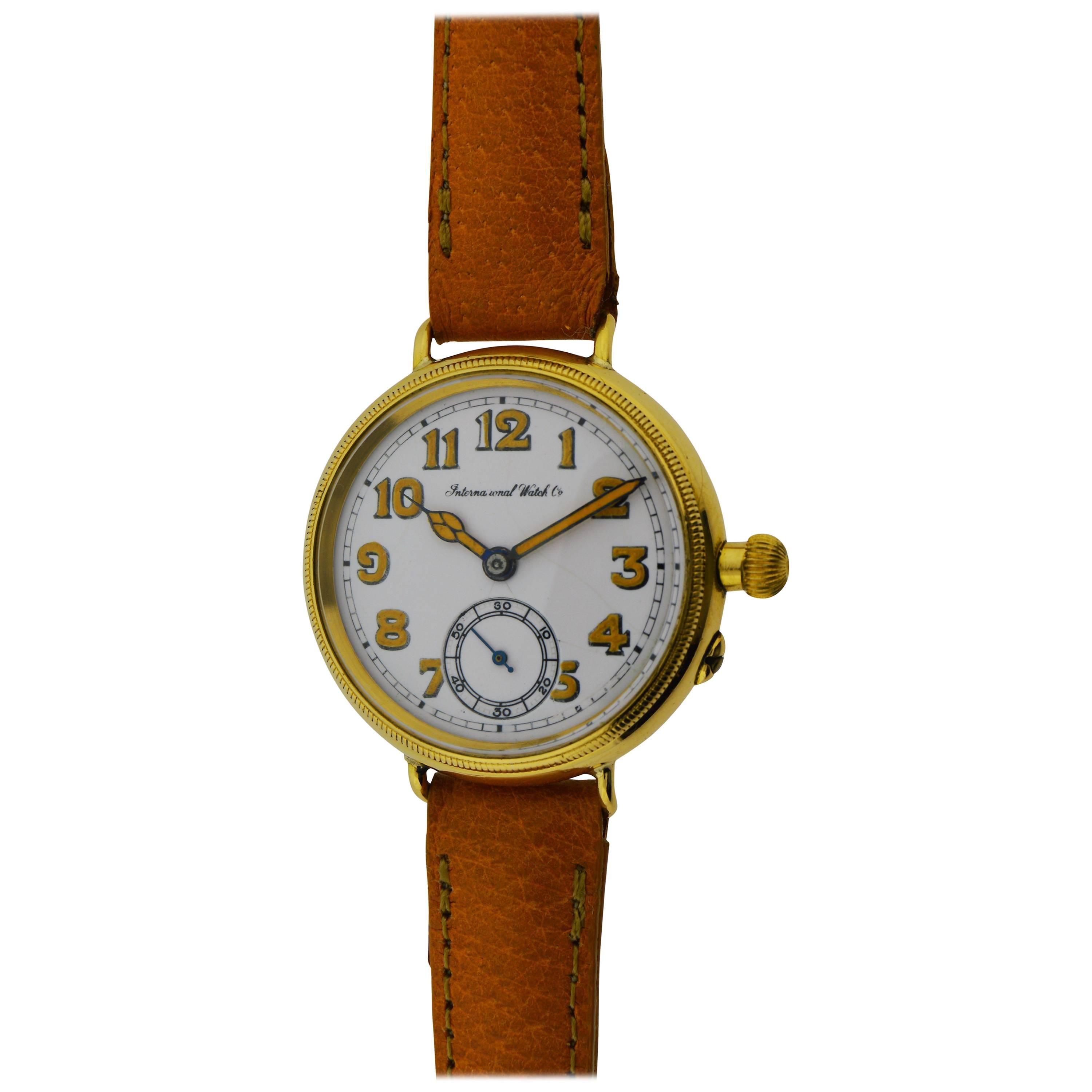 I.W.C. Schaffhausen Yellow Gold WWI Military Campaign Style Manual Watch